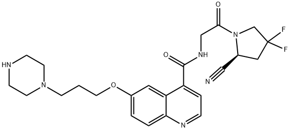 4-Quinolinecarboxamide, N-[2-[(2S)-2-cyano-4,4-difluoro-1-pyrrolidinyl]-2-oxoethyl]-6-[3-(1-piperazinyl)propoxy]- Structure