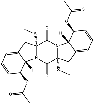 6H,13H-Pyrazino[1,2-a:4,5-a']diindole-6,13-dione, 4,11-bis(acetyloxy)-4,4a,6a,7,11,11a,13a,14-octahydro-6a,13a-bis(methylthio)-, (4S,4aS,6aR,11S,11aS,13aR)- (9CI) 구조식 이미지