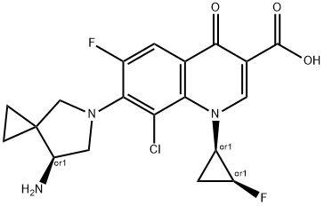 3-Quinolinecarboxylic acid, 7-[(7S)-7-aMino-5-azaspiro[2.4]hept-5-yl]-8-chloro-6-fluoro-1-[(1R,2S)-2-fluorocyclopropyl]-1,4-dihydro-4-oxo-, rel- 구조식 이미지