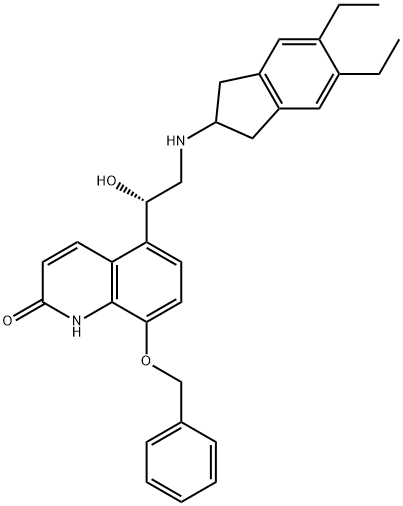 2(1H)-Quinolinone, 5-[(1S)-2-[(5,6-diethyl-2,3-dihydro-1H-inden-2-yl)amino]-1-hydroxyethyl]-8-(phenylmethoxy)- Structure