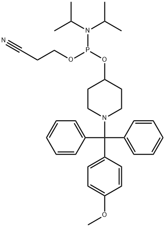 2-cyanoethyl (1-((4-methoxyphenyl)diphenylmethyl)piperidin-4-yl) diisopropylphosphoramidite Structure