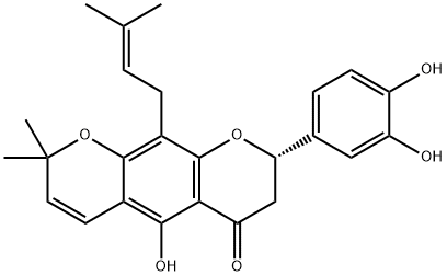 2H,6H-Benzo[1,2-b:5,4-b']dipyran-6-one, 8-(3,4-dihydroxyphenyl)-7,8-dihydro-5-hydroxy-2,2-dimethyl-10-(3-methyl-2-buten-1-yl)-, (8S)- Structure