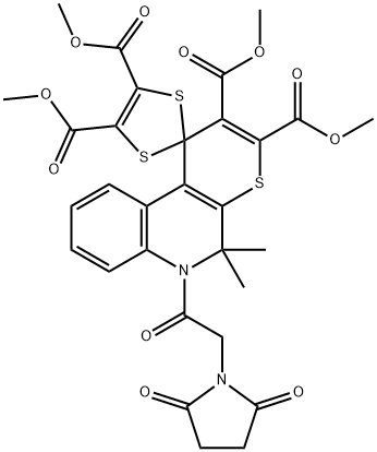 tetramethyl 6'-[2-(2,5-dioxopyrrolidin-1-yl)acetyl]-5',5'-dimethylspiro[1,3-dithiole-2,1'-thiopyrano[2,3-c]quinoline]-2',3',4,5-tetracarboxylate Structure