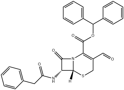 5-Thia-1-azabicyclo[4.2.0]oct-2-ene-2-carboxylic acid, 3-formyl-8-oxo-7-[(2-phenylacetyl)amino]-, diphenylmethyl ester, (6R,7R)- Structure