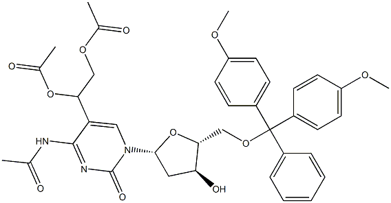 N-Acetyl-5-[1,2-bis(acetyloxy)ethyl]-5'-O-DMT-2'-deoxycytidine Structure