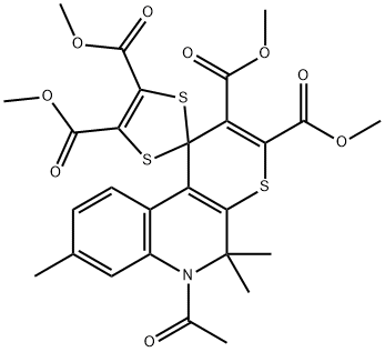 tetramethyl 6'-acetyl-5',5',8'-trimethylspiro[1,3-dithiole-2,1'-thiopyrano[2,3-c]quinoline]-2',3',4,5-tetracarboxylate Structure
