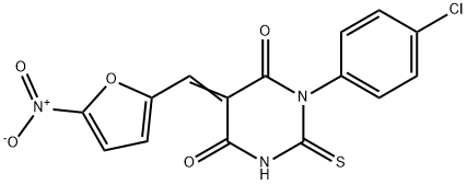 (5E)-1-(4-chlorophenyl)-5-[(5-nitrofuran-2-yl)methylidene]-2-sulfanylidene-1,3-diazinane-4,6-dione 구조식 이미지