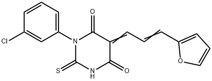 (5E)-1-(3-chlorophenyl)-5-[(E)-3-(furan-2-yl)prop-2-enylidene]-2-sulfanylidene-1,3-diazinane-4,6-dione Structure