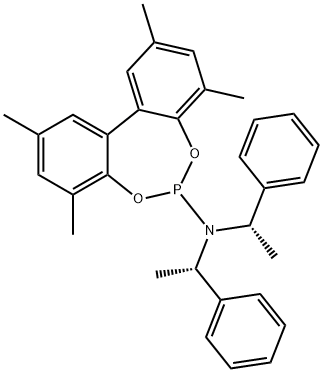 Dibenzo[d,f][1,3,2]dioxaphosphepin-6-amine, 2,4,8,10-tetramethyl-N,N-bis[(1S)-1-phenylethyl]- Structure