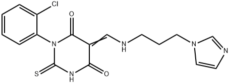 (5E)-1-(2-chlorophenyl)-5-[(3-imidazol-1-ylpropylamino)methylidene]-2-sulfanylidene-1,3-diazinane-4,6-dione Structure