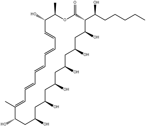 Oxacyclooctacosa-17,19,21,23,25-pentaen-2-one, 4,6,8,10,12,14,16,27-octahydroxy-3-[(1S)-1-hydroxyhexyl]-17,28-dimethyl-, (3R,4S,6S,8S,10R,12R,14R,16S,17E,19E,21E,23E,25E,27S,28R)- Structure