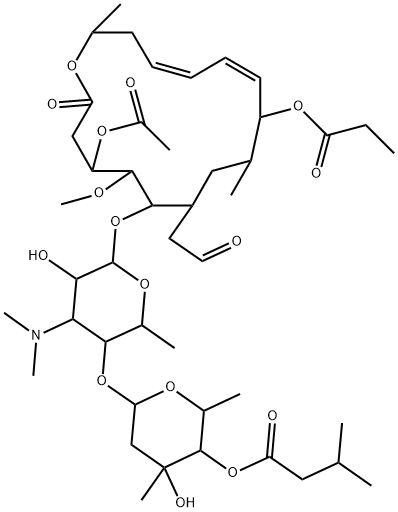 Leucomycin V, 3-acetate 4B-(3-methylbutanoate) 9-propanoate 구조식 이미지