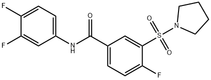 N-(3,4-Difluorophenyl)-4-fluoro-3-(pyrrolidin-1-ylsulfonyl)benzamide 구조식 이미지