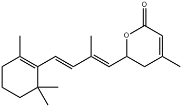 2H-Pyran-2-one, 5,6-dihydro-4-methyl-6-[(1E,3E)-2-methyl-4-(2,6,6-trimethyl-1-cyclohexen-1-yl)-1,3-butadien-1-yl]- 구조식 이미지
