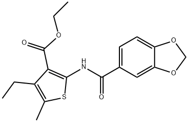 ethyl 2-(benzo[d][1,3]dioxole-5-carboxamido)-4-ethyl-5-methylthiophene-3-carboxylate Structure