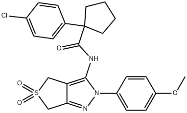 Cyclopentanecarboxamide, 1-(4-chlorophenyl)-N-[2,6-dihydro-2-(4-methoxyphenyl)-5,5-dioxido-4H-thieno[3,4-c]pyrazol-3-yl]- Structure