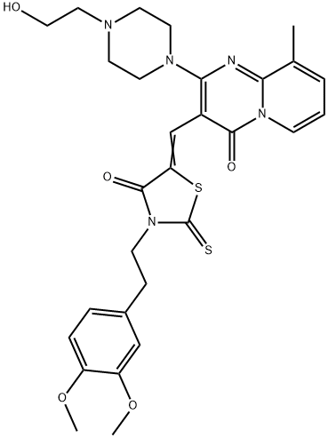 (5Z)-3-[2-(3,4-dimethoxyphenyl)ethyl]-5-[[2-[4-(2-hydroxyethyl)piperazin-1-yl]-9-methyl-4-oxopyrido[1,2-a]pyrimidin-3-yl]methylidene]-2-sulfanylidene-1,3-thiazolidin-4-one Structure