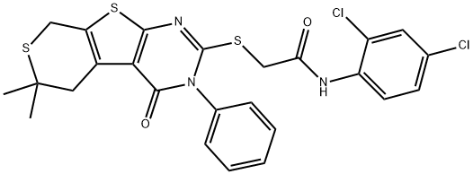 N-(2,4-dichlorophenyl)-2-[(6,6-dimethyl-4-oxo-3-phenyl-5,8-dihydrothiopyrano[2,3]thieno[2,4-b]pyrimidin-2-yl)sulfanyl]acetamide Structure