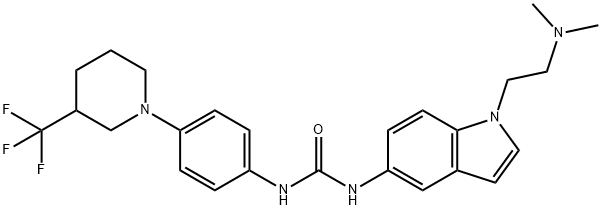 Urea, N-[1-[2-(dimethylamino)ethyl]-1H-indol-5-yl]-N'-[4-[3-(trifluoromethyl)-1-piperidinyl]phenyl]- Structure