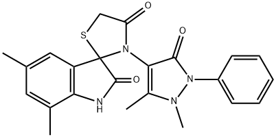 Spiro[3H-indole-3,2'-thiazolidine]-2,4'(1H)-dione, 3'-(2,3-dihydro-1,5-dimethyl-3-oxo-2-phenyl-1H-pyrazol-4-yl)-5,7-dimethyl- Structure