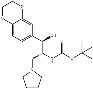 Carbamic acid, N-[(1R,2R)-2-(2,3-dihydro-1,4-benzodioxin-6-yl)-2-hydroxy-1-(1-pyrrolidinylmethyl)ethyl]-, 1,1-dimethylethyl ester Structure