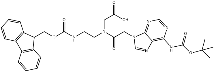 Glycine, N-[2-[6-[[(1,1-dimethylethoxy)carbonyl]amino]-9H-purin-9-yl]acetyl]-N-[2-[[(9H-fluoren-9-ylmethoxy)carbonyl]amino]ethyl]- Structure