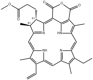 15H-9,12-Imino-21,2-metheno-4,7:17,14-dinitrilopyrano[4,3-b]azacyclononadecine-16-propanoic acid, 10-ethenyl-5-ethyl-1,16,18,20-tetrahydro-6,11,15,22-tetramethyl-18,20-dioxo-, methyl ester, (15S,16S)- Structure