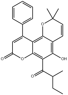 5-Hydroxy-2,2-dimethyl-6-(2-methyl-1-oxobutyl)-10-phenyl-2H,8H-benzo[1,2-b:3,4-b']dipyran-8-one Structure