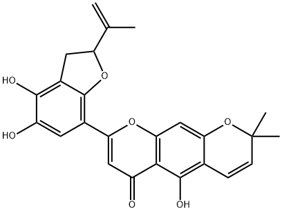 8-(2,3-Dihydro-4,5-dihydroxy-2-isopropenylbenzofuran-7-yl)-5-hydroxy-2,2-dimethyl-2H,6H-benzo[1,2-b:5,4-b']dipyran-6-one 구조식 이미지