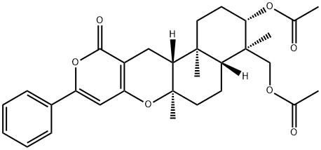 2H,11H-Naphtho[2,1-b]pyrano[3,4-e]pyran-11-one, 3-(acetyloxy)-4-[(acetyloxy)methyl]-1,3,4,4a,5,6,6a,12,12a,12b-decahydro-4,6a,12b-trimethyl-9-phenyl-, (3S,4R,4aR,6aR,12aR,12bS)- Structure