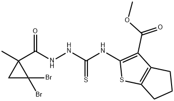 methyl 2-(2-(2,2-dibromo-1-methylcyclopropanecarbonyl)hydrazinecarbothioamido)-5,6-dihydro-4H-cyclopenta[b]thiophene-3-carboxylate Structure