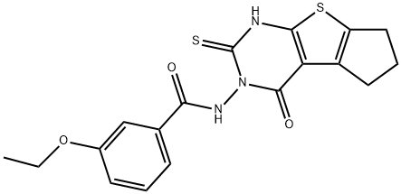 3-ethoxy-N-(1-oxo-3-sulfanylidene-4,6,7,8-tetrahydrocyclopenta[2,3]thieno[2,4-b]pyrimidin-2-yl)benzamide 구조식 이미지