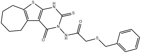 2-benzylsulfanyl-N-(4-oxo-2-sulfanylidene-1,5,6,7,8,9-hexahydrocyclohepta[2,3]thieno[2,4-b]pyrimidin-3-yl)acetamide Structure