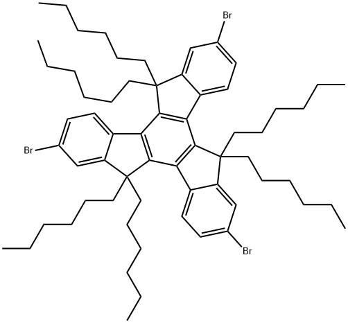 2,7,12-tribromo-5,5',10,10',15,15'-hexahexyltruxene 구조식 이미지
