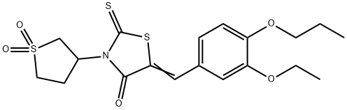 (5Z)-3-(1,1-dioxothiolan-3-yl)-5-[(3-ethoxy-4-propoxyphenyl)methylidene]-2-sulfanylidene-1,3-thiazolidin-4-one Structure