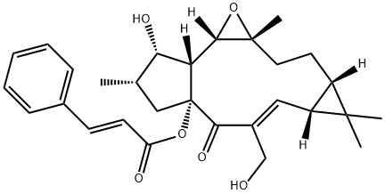 1a,1b,2,3,4,5,7a,8,8a,9,10,10a-Dodecahydro-2-hydroxy-6-(hydroxymethyl) -3,8,8,10a-tetramethyl-5-oxo-4aH-cyclopenta(3,4)cyclopropa(8,9)cycloun dec(1,2-b)oxiren-4a-yl ester 구조식 이미지