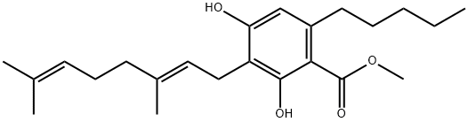 Benzoic acid, 3-[(2E)-3,7-dimethyl-2,6-octadien-1-yl]-2,4-dihydroxy-6-pentyl-, methyl ester 구조식 이미지