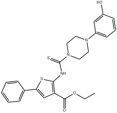 ethyl 2-(4-(3-hydroxyphenyl)piperazine-1-carbothioamido)-5-phenylthiophene-3-carboxylate Structure