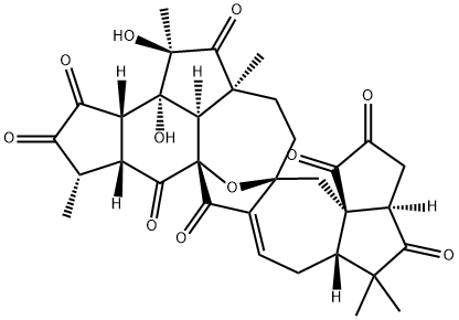 2H,8H-7a,16a-Epoxy-10H-3,9,12,17-tetraoxacyclopent[3',3'a]azuleno[6',5':5,6]cyclooct[1,2,3-cd]-as-indacene-2,5,10,16(1H,13H)-tetrone, 3a,3b,4,5a,6,7,11,11a,13a,14,16b,17a-dodecahydro-3b,4-dihydroxy-1,4,5a,13,13-pentamethyl-, (1S,3aS,3bR,4R,5aS,7aS,8aR,11aR,13aS,16aS,16bR,17aR)- 구조식 이미지