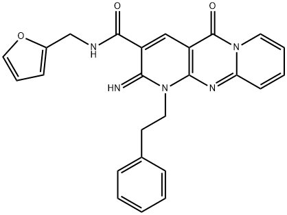 N-(furan-2-ylmethyl)-2-imino-5-oxo-1-(2-phenylethyl)dipyrido[1,2-d:3',4'-f]pyrimidine-3-carboxamide 구조식 이미지