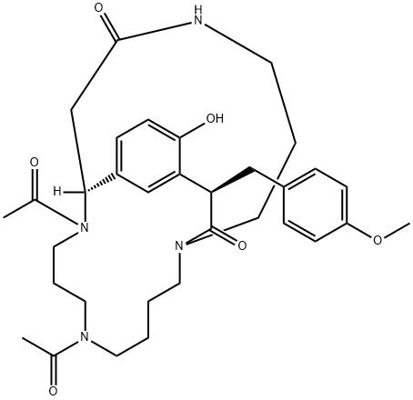 (11S,17R)-6,10-Diacetyl-15-hydroxy-17-[(4-methoxyphenyl)methyl]-1,6,10,22-tetraazatricyclo[9.7.6.112,16]pentacosa-12,14,16(25)-triene-18,23-dione Structure