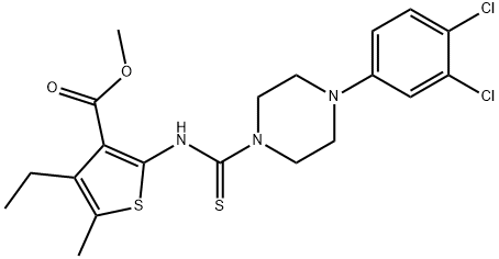 methyl 2-(4-(3,4-dichlorophenyl)piperazine-1-carbothioamido)-4-ethyl-5-methylthiophene-3-carboxylate 구조식 이미지