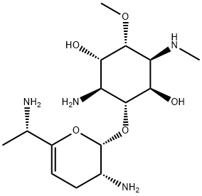 4-Amino-3-O-[(2S)-3α-amino-6-[(S)-1-aminoethyl]-3,4-dihydro-2H-pyran-2α-yl]-1,4-dideoxy-6-O-methyl-1-(methylamino)-L-chiro-inositol Structure