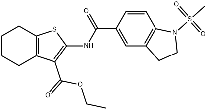 ethyl 2-(1-(methylsulfonyl)indoline-5-carboxamido)-4,5,6,7-tetrahydrobenzo[b]thiophene-3-carboxylate 구조식 이미지
