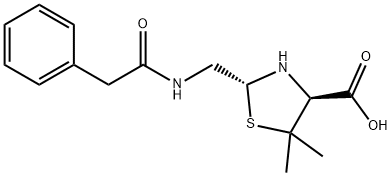 4-Thiazolidinecarboxylic acid, 5,5-dimethyl-2-[[(2-phenylacetyl)amino]methyl]-, (2R,4S)- 구조식 이미지