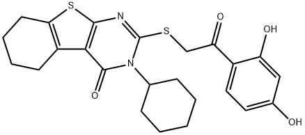 3-cyclohexyl-2-[2-(2,4-dihydroxyphenyl)-2-oxoethyl]sulfanyl-5,6,7,8-tetrahydro-[1]benzothiolo[2,3-d]pyrimidin-4-one 구조식 이미지