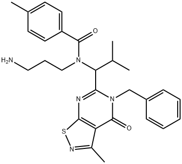 Benzamide, N-(3-aminopropyl)-N-[1-[4,5-dihydro-3-methyl-4-oxo-5-(phenylmethyl)isothiazolo[5,4-d]pyrimidin-6-yl]-2-methylpropyl]-4-methyl- 구조식 이미지