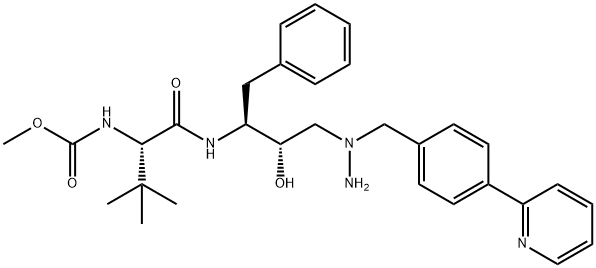 Carbamic acid, N-[(1S)-1-[[[(1S,2S)-2-hydroxy-1-(phenylmethyl)-3-[1-[[4-(2-pyridinyl)phenyl]methyl]hydrazinyl]propyl]amino]carbonyl]-2,2-dimethylpropyl]-, methyl ester Structure