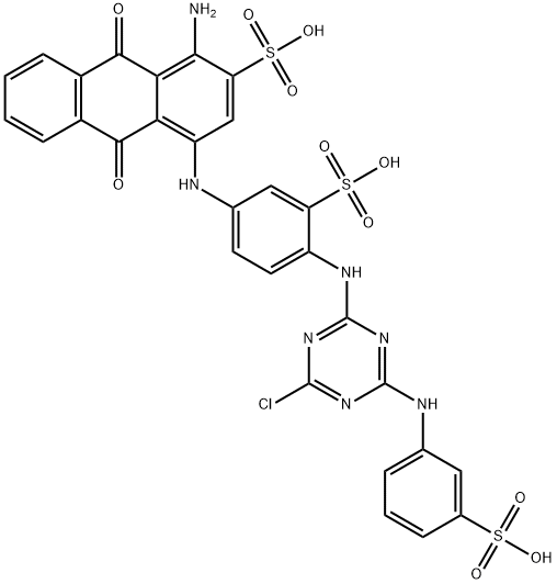 2-Anthracenesulfonic acid, 1-amino-4-[[4-[[4-chloro-6-[(3-sulfophenyl)amino]-1,3,5-triazin-2-yl]amino]-3-sulfophenyl]amino]-9,10-dihydro-9,10-dioxo- Structure