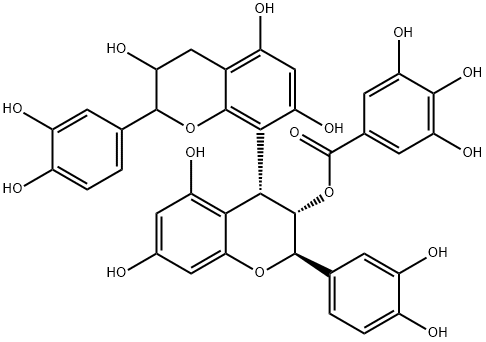 Benzoic acid, 3,4,5-trihydroxy-, (2R,2'R,3R,3'S,4R)-2,2'-bis(3,4-dihydroxyphenyl)-3,3',4,4'-tetrahydro-3',5,5',7,7'-pentahydroxy[4,8'-bi-2H-1-benzopyran]-3-yl ester Structure